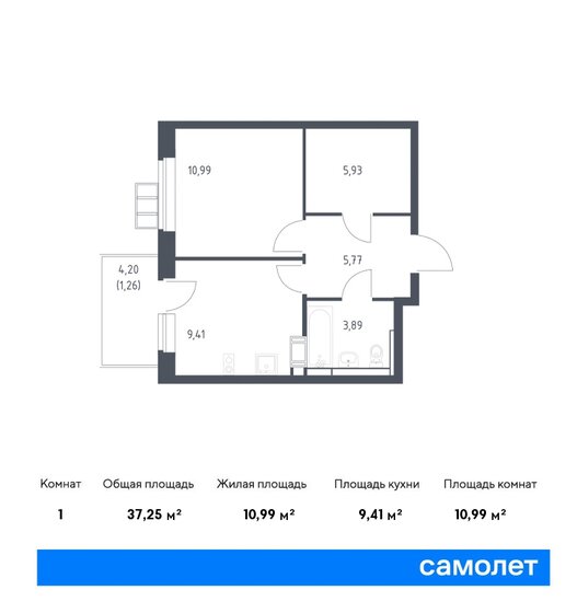 1-комнатная, 37.25м², ЖК Алхимово, 9 499 580 ₽
