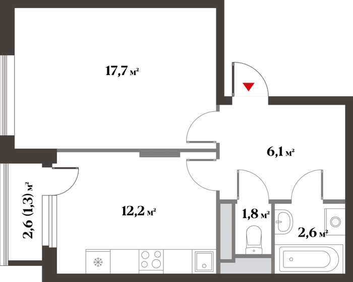 1-комнатная, 41.7 м², ЖК 8 кленов, 10 769 379 ₽