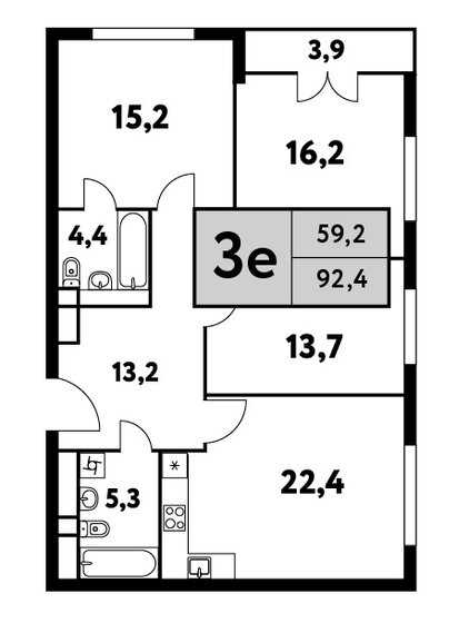 3-комнатная, 92.4м², ЖК Фестиваль парк-2, 30 374 168 ₽