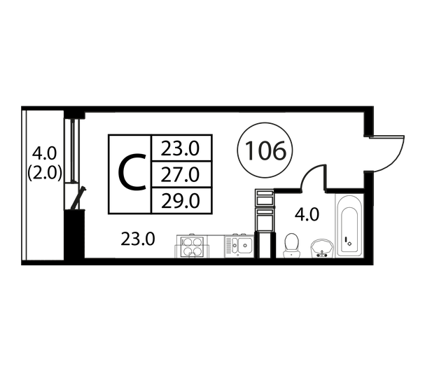 1-комнатная, 29 м², ЖК Космос, 4 234 000 ₽