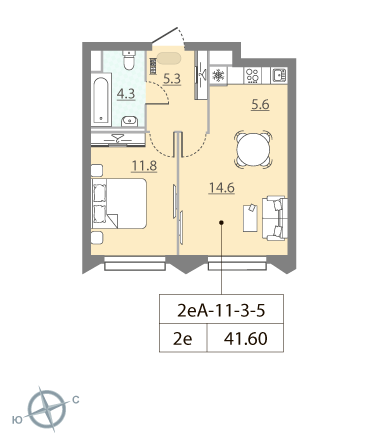 1-комнатная, 41.6 м², ЖК Зиларт, 17 515 120 ₽