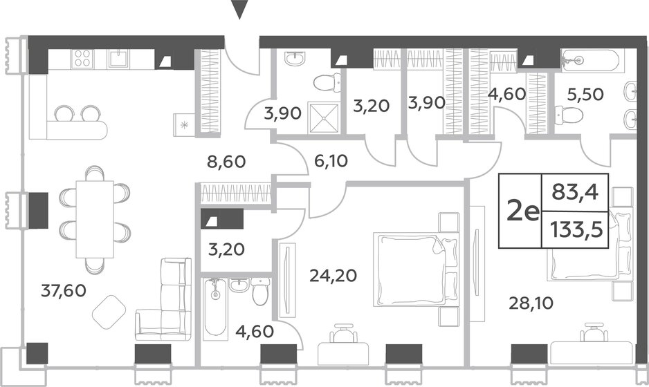 2-комнатная, 133.5м², ЖК Will Towers, 62 604 760 ₽