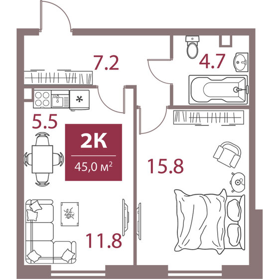 2-комнатная, 45 м², ЖК Legacy, 26 392 500 ₽