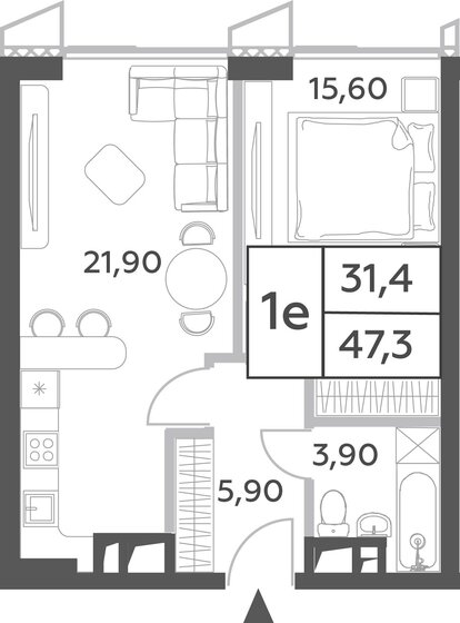 1-комнатная, 47.3м², ЖК Will Towers, 21 386 702 ₽
