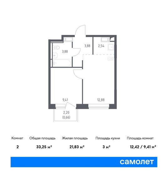 2-комнатная, 33.25м², ЖК Новое Внуково, 8 883 593 ₽