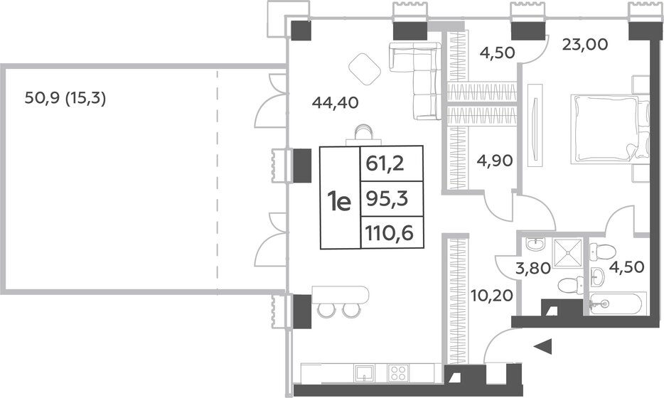 1-комнатная, 110.6м², ЖК Will Towers, 61 905 772 ₽