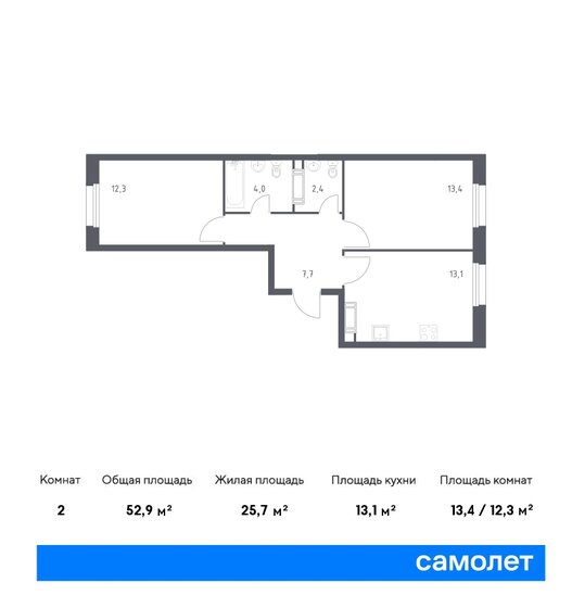 2-комнатная, 52.9м², ЖК Южное Бунино, 11 934 134 ₽