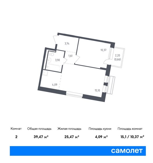 2-комнатная, 39.47м², ЖК Рублевский Квартал, 8 250 107 ₽