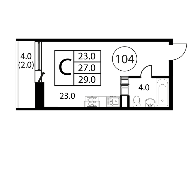 1-комнатная, 29 м², ЖК Космос, 4 234 000 ₽