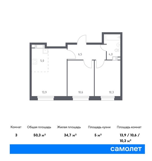 3-комнатная, 50.3м², ЖК Южное Бунино, 11 756 770 ₽