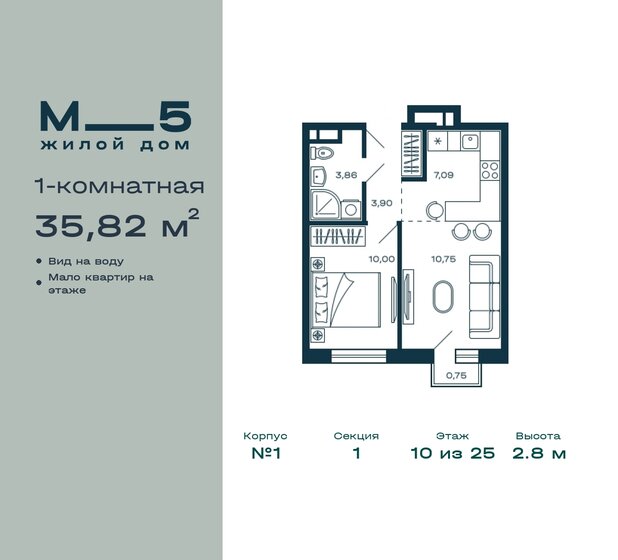 1-комнатная, 35.82 м², ЖК М_5, 10 420 862 ₽