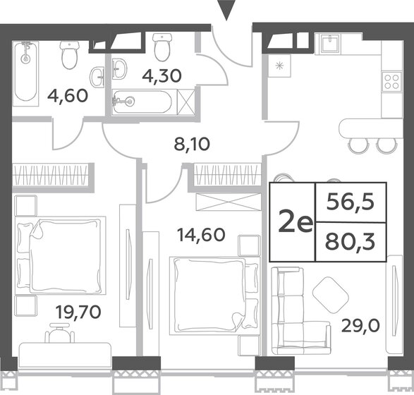 2-комнатная, 80.3м², ЖК Will Towers, 31 292 372 ₽