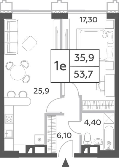 1-комнатная, 53.7м², ЖК Will Towers, 21 290 014 ₽