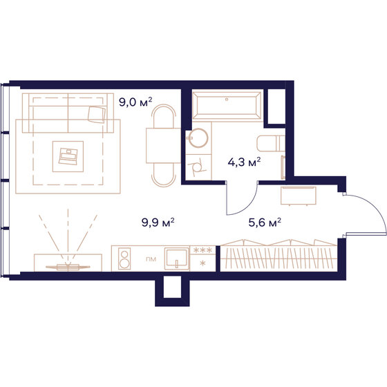 1-комнатная, 28.8 м², ЖК СОЮЗ, 16 587 200 ₽