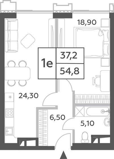 1-комнатная, 54.8м², ЖК Will Towers, 23 202 848 ₽