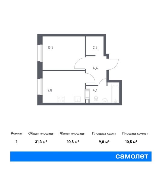 1-комнатная, 31.3м², ЖК Южное Бунино, 7 683 994 ₽