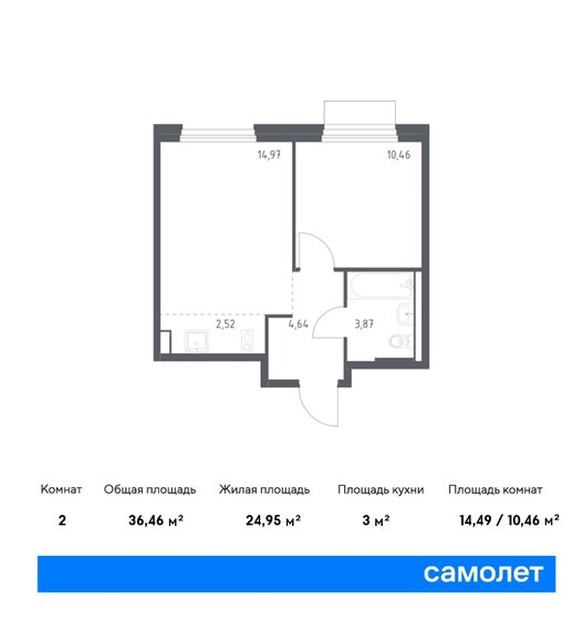 2-комнатная, 36.46м², ЖК Новое Внуково, 9 214 108 ₽