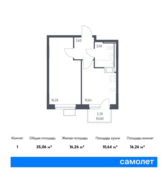 1-комнатная, 35.06м², ЖК Новое Внуково, 9 047 077 ₽