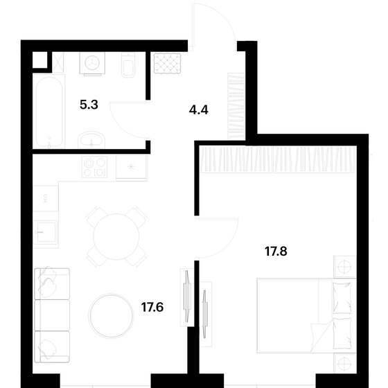 1-комнатная, 45.1 м², ЖК Alia, 18 129 096 ₽