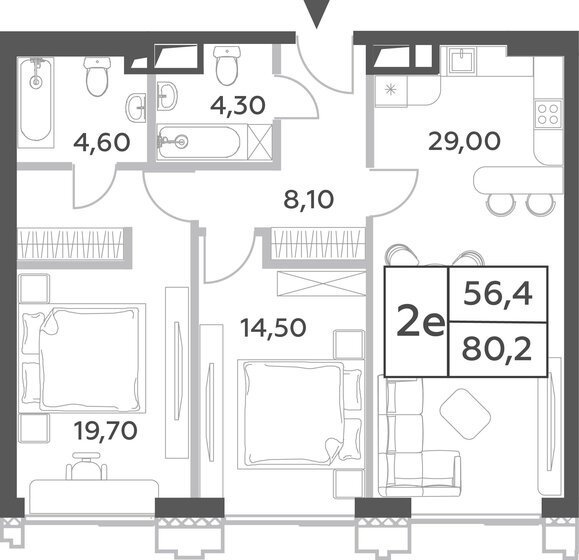 2-комнатная, 80.2м², ЖК Will Towers, 32 571 876 ₽