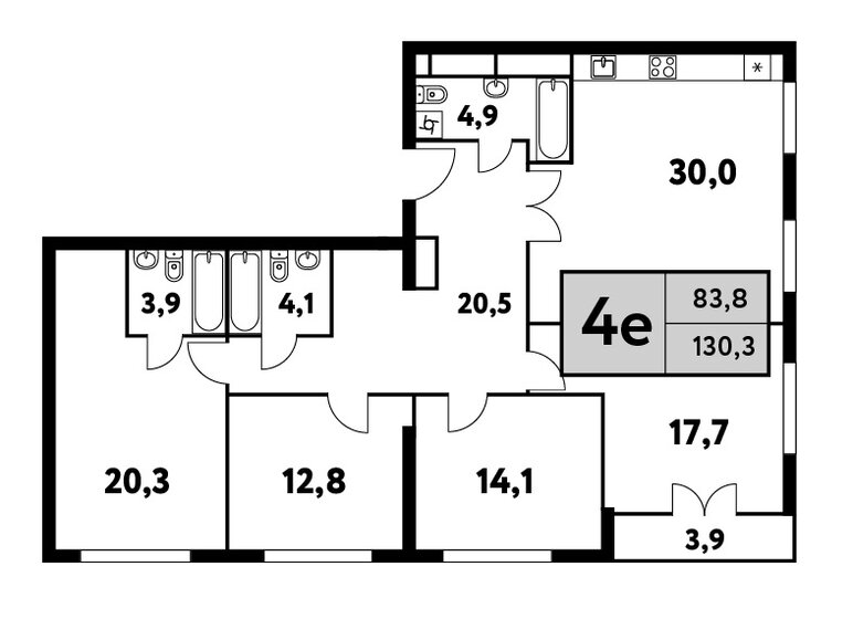 4-комнатная, 130.3м², ЖК Фестиваль парк-2, 48 799 944 ₽