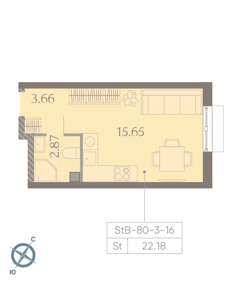 1-комнатная, 22.18 м², ЖК Дмитровское небо, 8 980 238 ₽