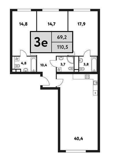 3-комнатная, 110.5м², ЖК Фестиваль парк-2, 39 607 040 ₽