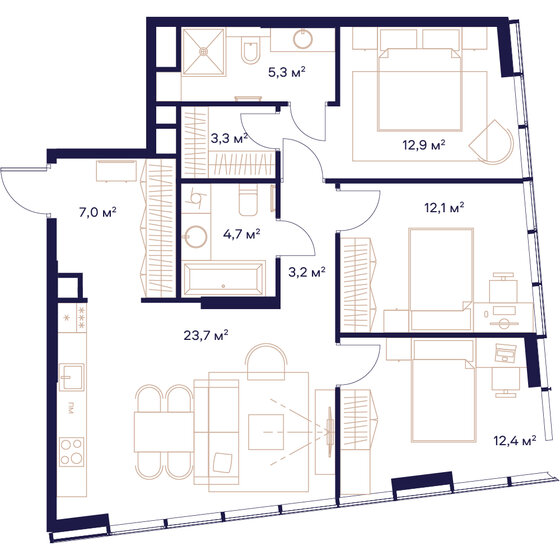 3-комнатная, 84.6м², ЖК СОЮЗ, 35 985 800 ₽