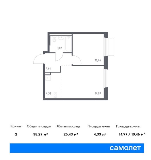 2-комнатная, 38.27м², ЖК Новое Внуково, 9 256 766 ₽