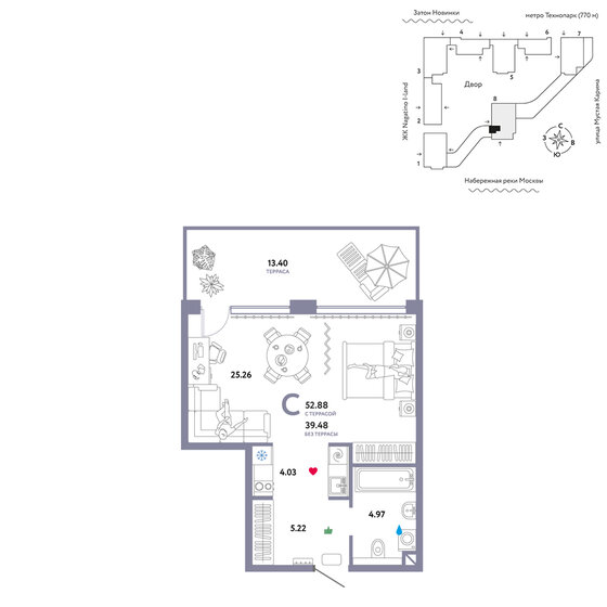 1-комнатная, 52.88 м², ЖК WOW, 21 590 000 ₽