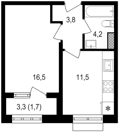 1-комнатная, 37.7 м², ЖК Михалковский, 15 306 200 ₽