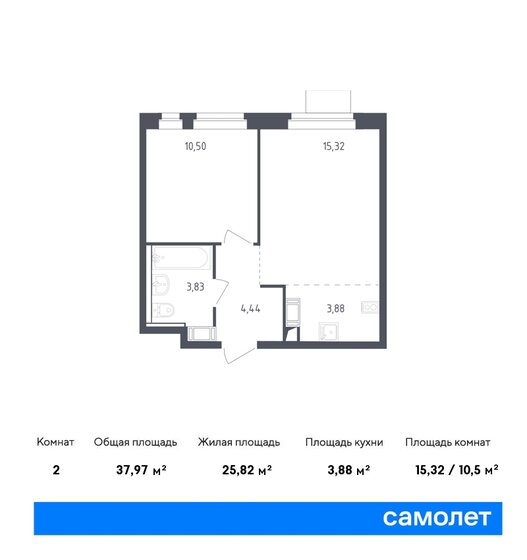 2-комнатная, 37.97м², ЖК Пятницкие Луга, 7 094 026 ₽