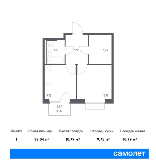 1-комнатная, 37.04м², ЖК Новое Внуково, 9 071 275 ₽