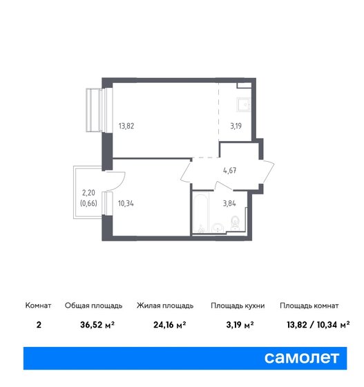 2-комнатная, 36.52м², ЖК Рублевский Квартал, 7 010 266 ₽