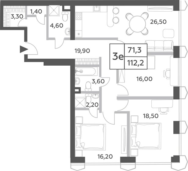 3-комнатная, 112.2м², ЖК Will Towers, 38 605 524 ₽