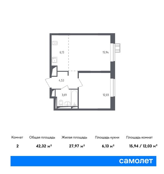 2-комнатная, 42.32м², ЖК Новое Внуково, 10 286 440 ₽