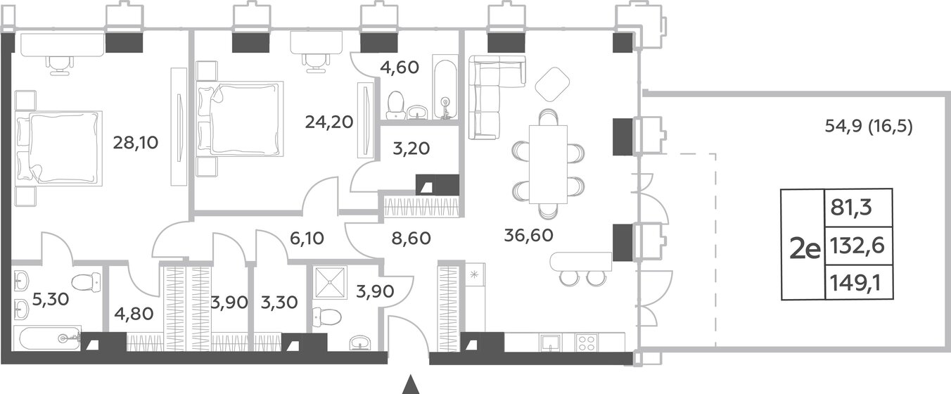 2-комнатная, 149.1м², ЖК Will Towers, 82 252 400 ₽