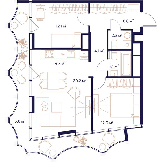 2-комнатная, 70.7м², ЖК СОЮЗ, 34 348 100 ₽