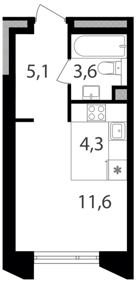 1-комнатная, 24.6 м², ЖК Петровский парк II, 12 804 300 ₽