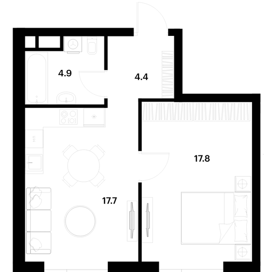 1-комнатная, 44.8 м², ЖК Alia, 19 183 536 ₽