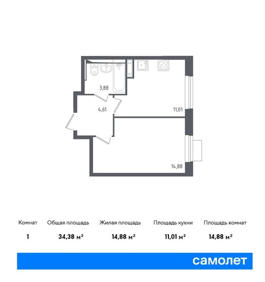 1-комнатная, 34.38м², ЖК Пятницкие Луга, 6 830 207 ₽
