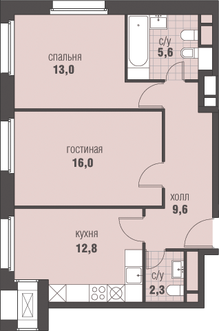 2-комнатная, 59.3 м², ЖК Homecity, 20 258 898 ₽