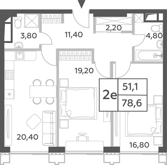 2-комнатная, 78.6м², ЖК Will Towers, 31 521 502 ₽