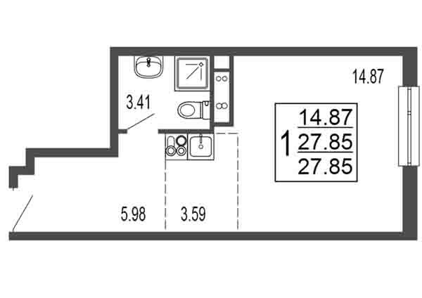 1-комнатная, 27.85м², ЖК Гармония Парк, 3 897 670 ₽