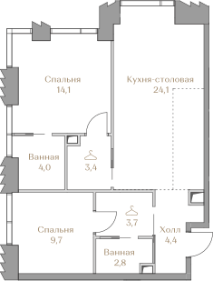 2-комнатная, 66.2 м², ЖК LUZHNIKI COLLECTION, 57 179 000 ₽