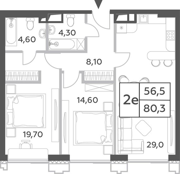 2-комнатная, 80.3м², ЖК Will Towers, 32 021 178 ₽