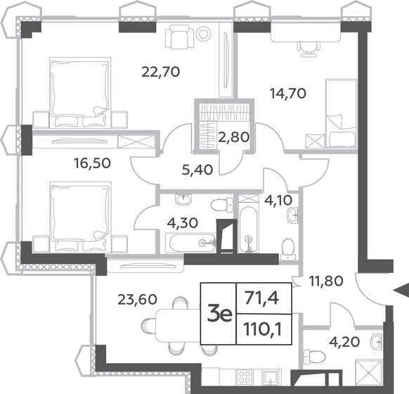 3-комнатная, 110.1м², ЖК Will Towers, 36 608 120 ₽