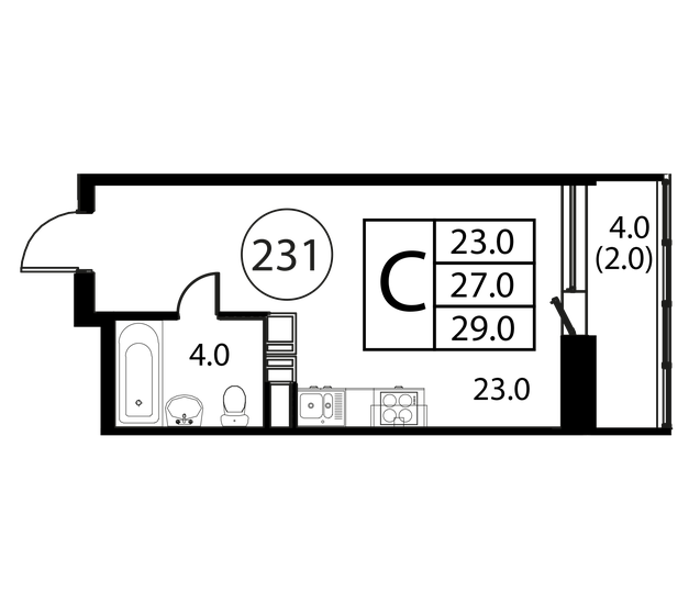 1-комнатная, 29 м², ЖК Космос, 4 234 000 ₽