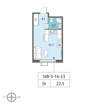 1-комнатная, 22.5м², ЖК Лучи, 8 554 207 ₽