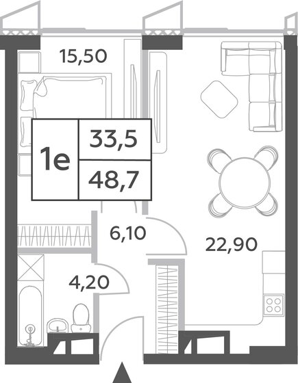 1-комнатная, 48.7м², ЖК Will Towers, 20 823 302 ₽